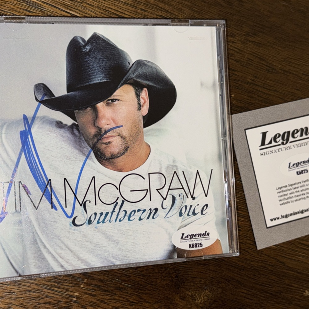 Tim McGraw autographed southern voice cd with legends proof of signature.